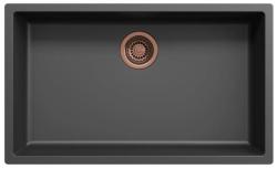 Zwarte grote spoelbak 70x40cm opbouw en onderbouw met koperen plug 1208968039