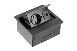 Furniture socket AVARO, 1xSHUKO, USB A+C, cable 1.5 m, black