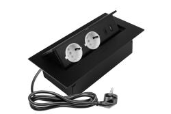 Furniture socket, 2xSHUKO, USB A+C, with cable, black