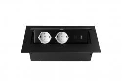 Furniture socket, 2xSHUKO, USB A+C, with cable, black