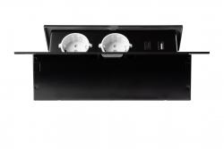 Furniture socket, 2xSHUKO, USB A+C, with cable, black