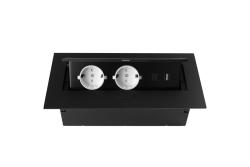 Furniture socket, 2xSHUKO, USB A+C, with cable, black
