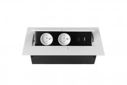 Furniture socket 2x socket with earthing, USB A+C, power cable with plug, white