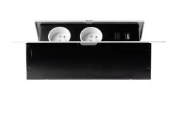 Furniture socket 2x socket with earthing, USB A+C, power cable with plug, white