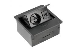 AVARO Recessed Furniture Socket, 1x French Socket, USB A+C, 1.5m Cable, Black