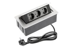 Furniture socket SOFT, 3xSHUKO, cable 1.5 m, aluminum