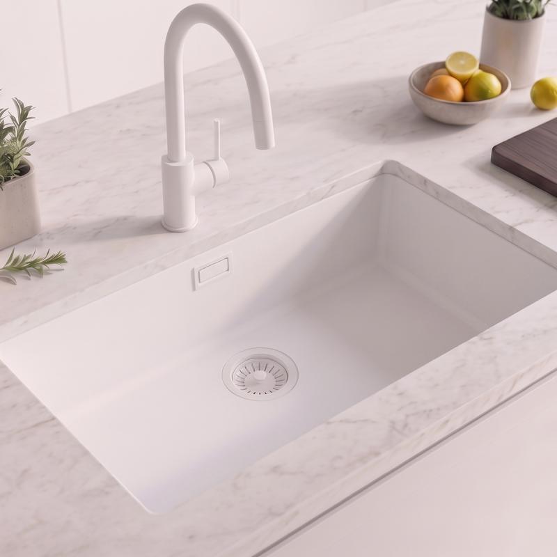 Witte Grote Spoelbak 70x40 cm Onderbouw, Opbouw met Witte Plug 1208970521