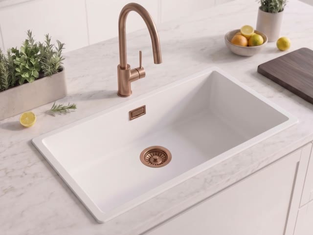 Witte Grote Spoelbak 70x40 cm Onderbouw, Opbouw  met Koperen Plug 1208970523
