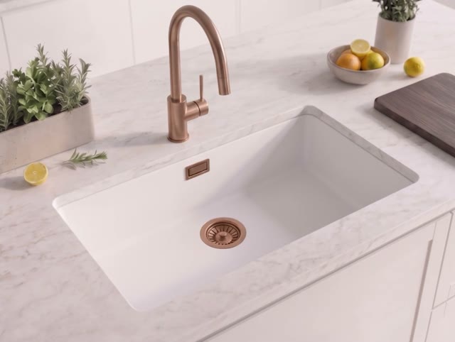 Witte Grote Spoelbak 70x40 cm Onderbouw, Opbouw  met Koperen Plug 1208970523