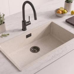 Lavello grande bianco sabbia 70x40 cm, da incasso o da appoggio, con tappo " Gun Metal " 1208970524
