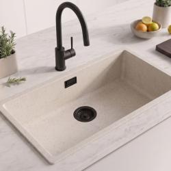 Lavello grande bianco sabbia 70x40 cm, da incasso o da appoggio, con tappo nero opaco 1208970525