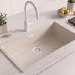 Lavello grande bianco sabbia 70x40 cm, da incasso o da appoggio, con tappo bianco 1208970526