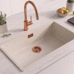 Lavello grande bianco sabbia 70x40 cm, da incasso o da appoggio, con tappo in rame 1208970528