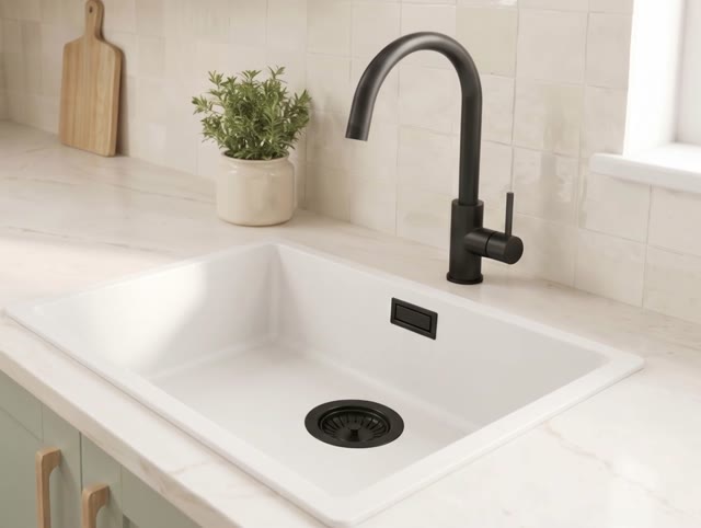 Witte Spoelbak 50x40 cm Onderbouw, Opbouw  met Mat Zwarte Plug 1208970530