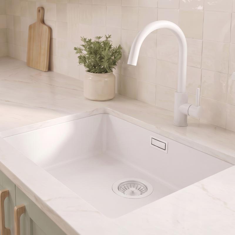 Witte Spoelbak 50x40 cm Onderbouw, Opbouw met Witte Plug 1208970531