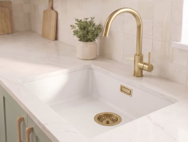 Witte Spoelbak 50x40 cm Onderbouw, Opbouw met Gouden Plug 1208970532