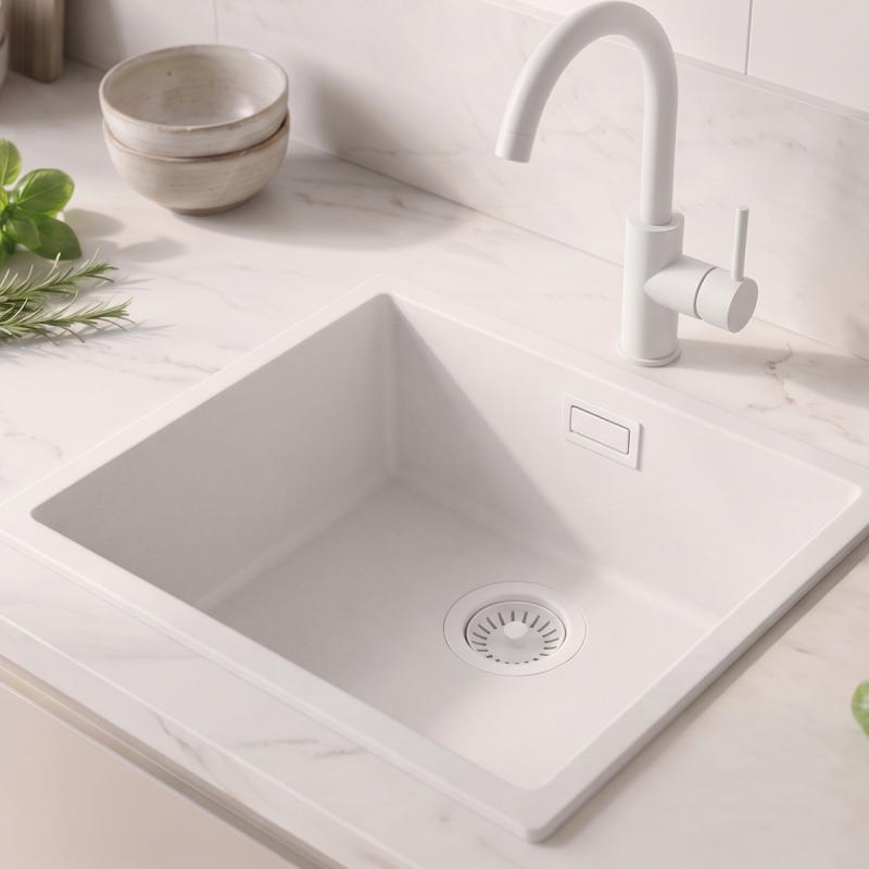Witte Spoelbak 40x40 cm Onderbouw, Opbouw met Witte Plug 1208970536