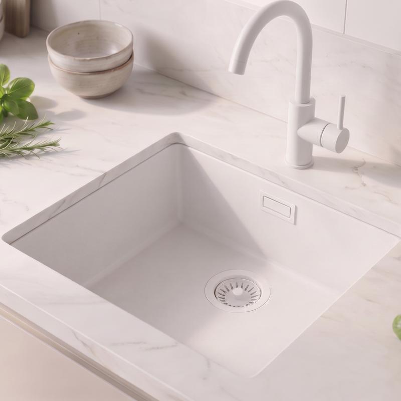 Witte Spoelbak 40x40 cm Onderbouw, Opbouw met Witte Plug 1208970536