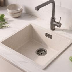 Lavello bianco sabbia crema 40x40 cm, da incasso, da appoggio con tappo “ Gun Metal ” 1208970539