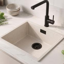 Lavello bianco sabbia 40x40 cm, da incasso o da appoggio, con tappo nero opaco 1208970540