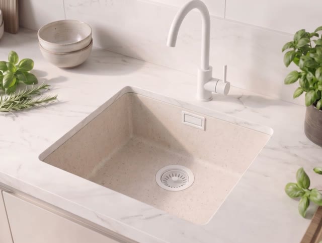 Zand Witte Spoelbak 40x40 cm Onderbouw, Opbouw met Witte Plug 1208970541