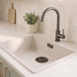 Lavello bianco sabbia 50x40 cm, da incasso o da appoggio, con tappo “ Gun metal ” 1208970544