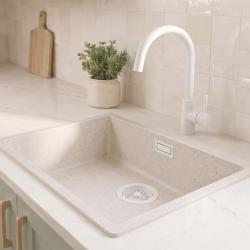 Lavello bianco sabbia 50x40 cm, da incasso o da appoggio con tappo bianco 1208970546