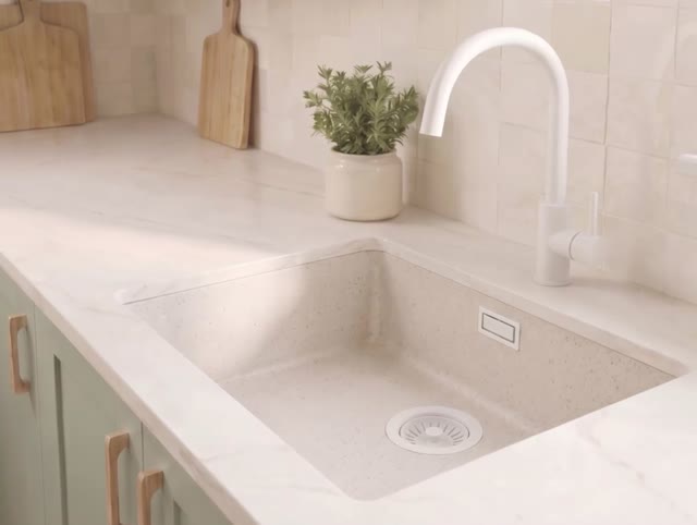 Zand Witte Spoelbak 50x40 cm Onderbouw, Opbouw met Witte Plug 1208970546