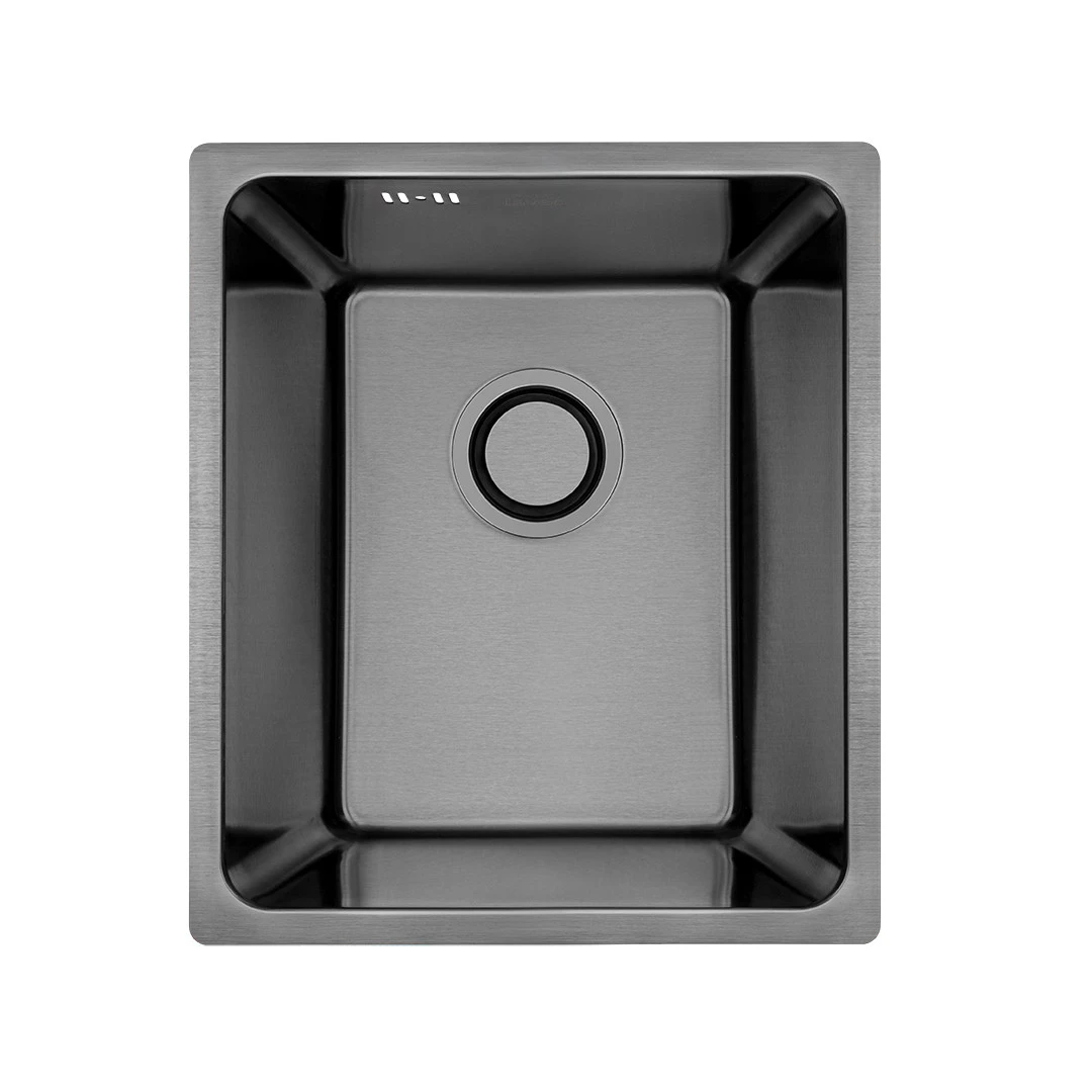 OUTLET Deukje en krassen Aquadesign R25 steel opbouw, onderbouw en vlakinbouw spoelbak gun metal 34x40cm 1208970654