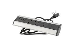 Desk extension cable angled 3x UK socket, 2xUSB 2.1A 5V (silver) WITHOUT LOGO