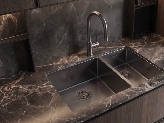 Pure.Sink Exclusivo Gun Metal 1,5 anderhalve spoelbak 34+18 cm 10mm radius PEX341840-61