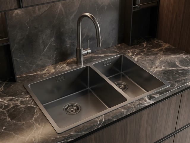Pure.Sink Exclusivo Gun Metal 1,5 anderhalve spoelbak 34+18 cm 10mm radius PEX341840-61