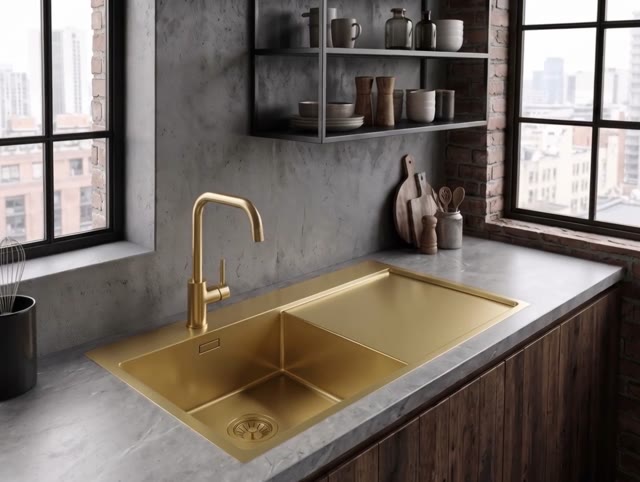 Pure.Sink Exclusivo Gouden kleine spoelbak met afdruipgedeelt 78x52 cm Tapwing links PEX3478LT-60