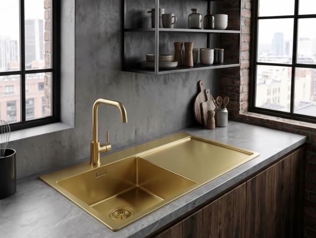 Pure.Sink Exclusivo Gouden kleine spoelbak met afdruipgedeelt 78x52 cm Tapwing links PEX3478LT-60