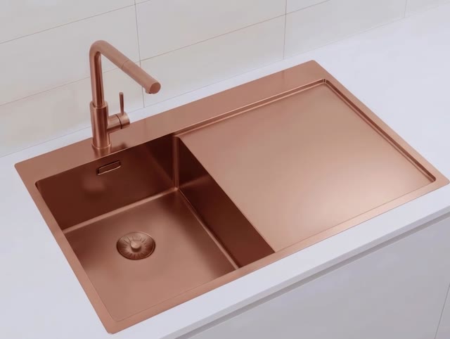 Pure.Sink Exclusivo  Koperen kleine spoelbak met afdruipgedeelte 78x52 cm Tapwing links PEX3478LT-62