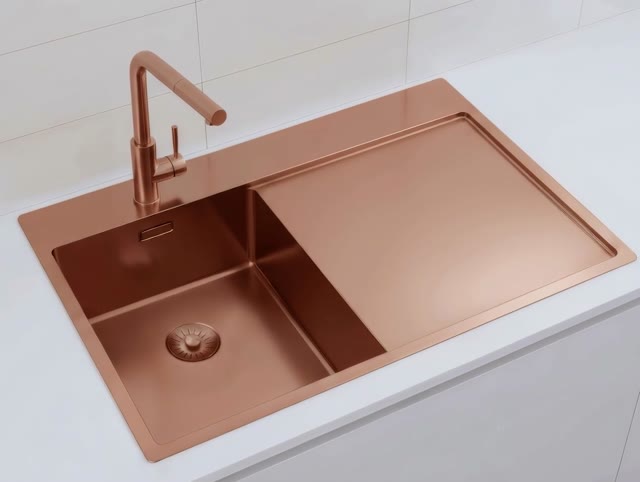 Pure.Sink Exclusivo  Koperen kleine spoelbak met afdruipgedeelte 78x52 cm Tapwing links PEX3478LT-62