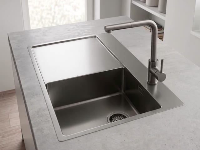 Pure.Sink Exclusivo Gun Metal kleine spoelbak met afdruipgedeelte 78x52 cm Tapwing rechts PEX3478RT-61
