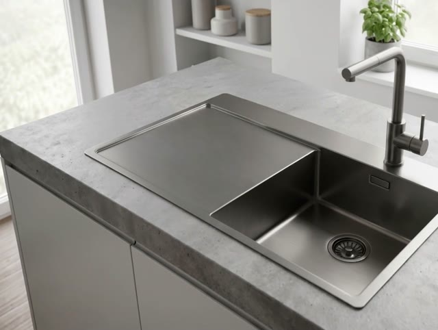 Pure.Sink Exclusivo Gun Metal kleine spoelbak met afdruipgedeelte 78x52 cm Tapwing rechts PEX3478RT-61
