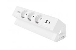 Furniture socket BASCO, 3xSHUKO, USB A+C, cable 1.5 m, white