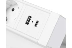 Furniture socket BASCO, 3xSHUKO, USB A+C, cable 1.5 m, white