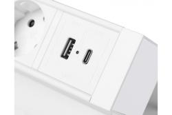 Furniture socket BASCO, 3xSHUKO, USB A+C, cable 1.5 m, white