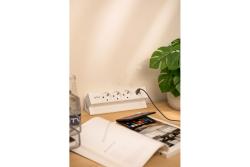 Furniture socket BASCO, 3xSHUKO, USB A+C, cable 1.5 m, white