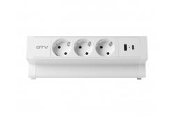 Furniture socket BASCO, 3xSHUKO, USB A+C, cable 1.5 m, white