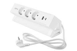 Furniture socket BASCO, 3xSHUKO, USB A+C, cable 1.5 m, white