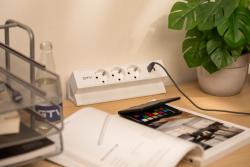 Furniture socket BASCO, 3xSHUKO, USB A+C, cable 1.5 m, white