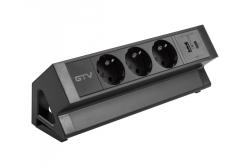 Furniture socket BASCO, 3xSHUKO, USB A+C, cable 1.5 m, black