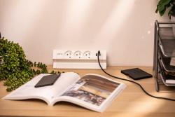 Basco meubelstopcontact, 3 x stopcontact met aarding, USB A+C, 1,5m kabel, wit met montage