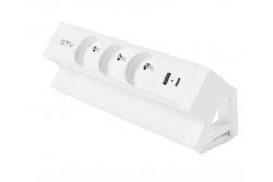 Basco furniture socket, 3 x socket with grounding, USB A+C, 1.5m cable, white with mounting