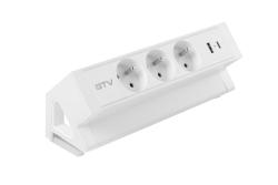 Basco furniture socket, 3 x socket with grounding, USB A+C, 1.5m cable, white with mounting