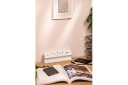 Basco furniture socket, 3 x socket with grounding, USB A+C, 1.5m cable, white with mounting